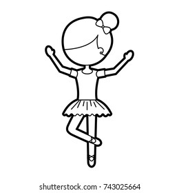 the little girl danced ballet with tutu dress and bun hair