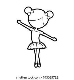the little girl danced ballet with tutu dress and bun hair