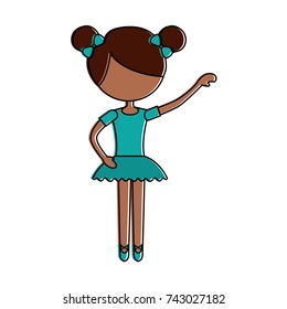 the little girl danced ballet with tutu dress and bun hair