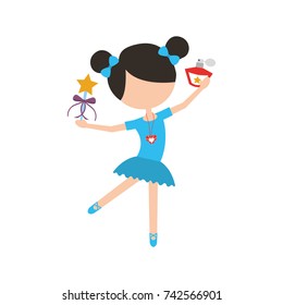 little girl dancer ballet holding magic wand and bottle perfume