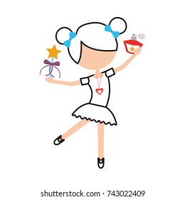 little girl dancer ballet holding magic wand and bottle perfume