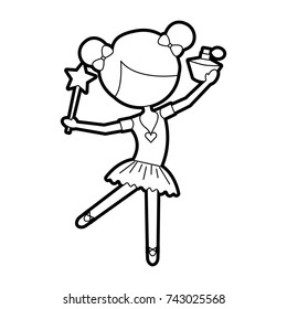 little girl dancer ballet holding magic wand and bottle perfume