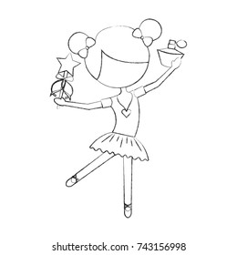 little girl dancer ballet holding magic wand and bottle perfume