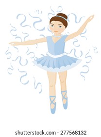 Little girl dancing Dancer girl Cute ballerina girl in blue dress vector illustration Ballet dancer cartoon character Dancing girl illustration Cartoon girl vector Brunette girl, little ballerina 