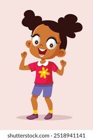 
"Little Girl Dancing Feeling Great Vetor Cartoon Illustration" (em inglês). Criança alegre se sentindo excitada e de bom humor
