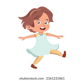 little girl dancing happily, preschool age child. Vector illustration.