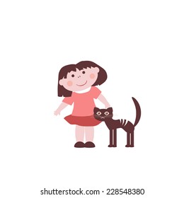 Little girl with dark cat 