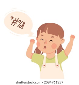 Little Girl Demonstrating Facial Expression and Emotion Scolding and Brandishing Fists Vector Illustration