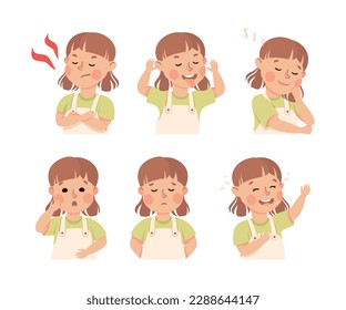 Little Girl Demonstrating Facial Expression and Emotion Laughing and Grimacing Vector Set