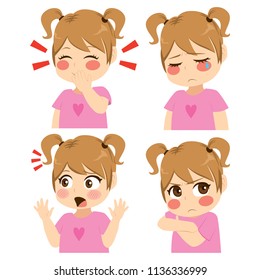 Little girl different face and gesture expression set collection