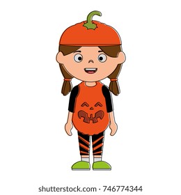 little girl disguised as a pumpkin