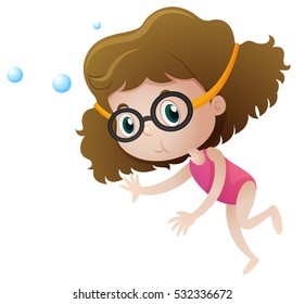 Little girl diving underwater illustration