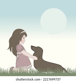 little girl and dog, vector
