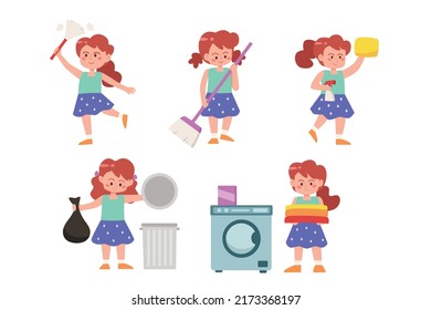 Little Girl Doing House Chores Stock Vector (Royalty Free) 2173368197 ...