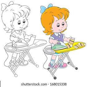 Little girl doing the ironing 