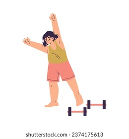 Little Girl Doing Morning Physical Exercise as Children Day Activity Vector Illustration