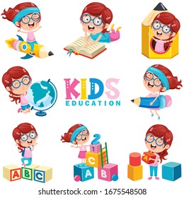 Little Girl Doing Various Educational Activities