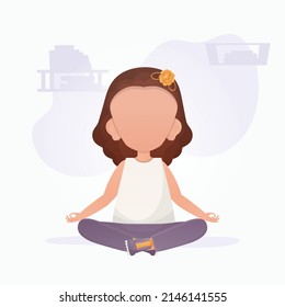 Little girl is doing yoga. Children's meditation. Vector.