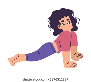 Little Girl Doing Yoga Exercise Practicing Asana Vector Illustration