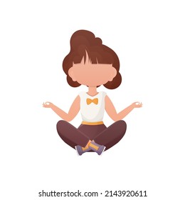 Little girl is doing yoga. Isolated on white background. Cartoon style.