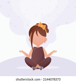 Little girl doing yoga in the lotus position. Children's meditation. Vector.