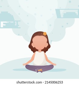 Little girl doing yoga in the lotus position. Yoga kids. Vector illustration.