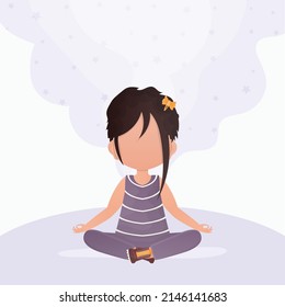 Little girl doing yoga in the lotus position. Children's meditation. Vector illustration.