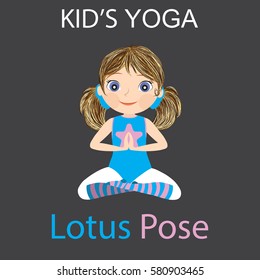 Little girl doing yoga. Lotus pose. Kid doing Yoga Poses. Gymnastics for children and healthy lifestyle. Vector. Isolated background