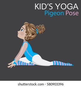 Little girl doing yoga. Pigeon pose. Kid doing Yoga Poses. Gymnastics for children and healthy lifestyle. Vector. Isolated background