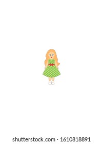 Little girl doll in a green dress on a white background