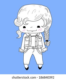 Little girl in doodle style