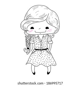 Little girl in doodle style.Vector illustration.