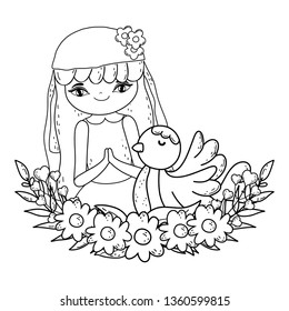 little girl with dove in first communion celebration