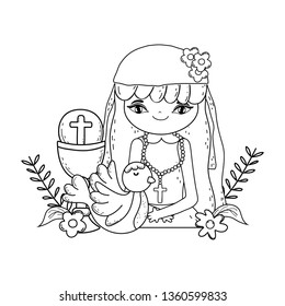 little girl with dove in first communion celebration