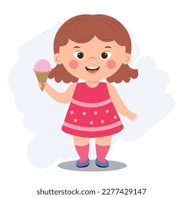 Little girl with down syndrome smiling and holding an ice cream in her hand