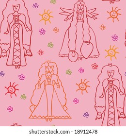 little girl draw princess sun and flowers on the pink paper seamless