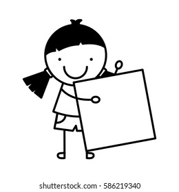 little girl drawing isolated icon