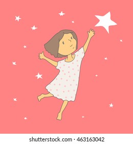 little girl in a dream. vector illustration good night