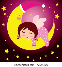 Little girl dreaming in the moon