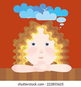 Little girl dreams. Vector