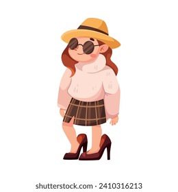 Little Girl Dress Up as Adult Wearing Oversized Clothes Vector Illustration