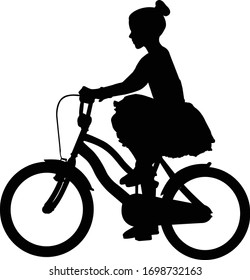 little girl in a dress riding bicycle silhouette - vector