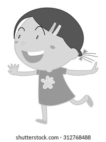 Little girl in dress smiling illustration