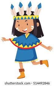 Little Girl Dressed As Native American Indian Illustration