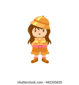 Little Girl Dressed For Safari Cute Childish Style Bright Color Design Icon Isolated On White Background