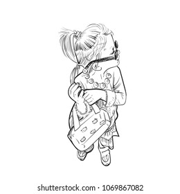 little girl dressed up in sunglasses, fashionista, vector illustration