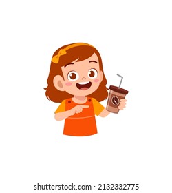little girl drink hot coffee and feel happy