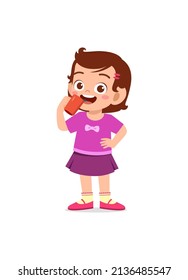 little girl drink hot coffee and feel happy