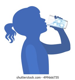 Niña pequeña bebe agua. Concepto de estilo de vida saludable. Ilustración del vector