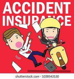 A little girl drives a motorcycle with negligence until it collides with the young man walking along the way. Flat vector illustration design.